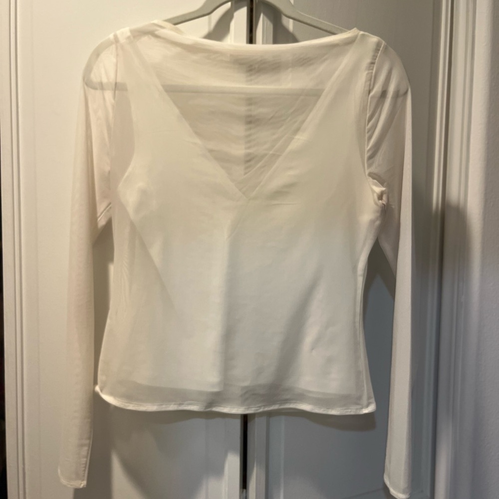 Abercrombie White Long Sleeve mesh Top